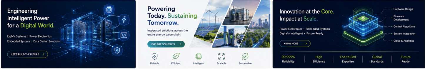 Alphhatron engineering capability banners: intelligent power, sustainability and innovation at scale